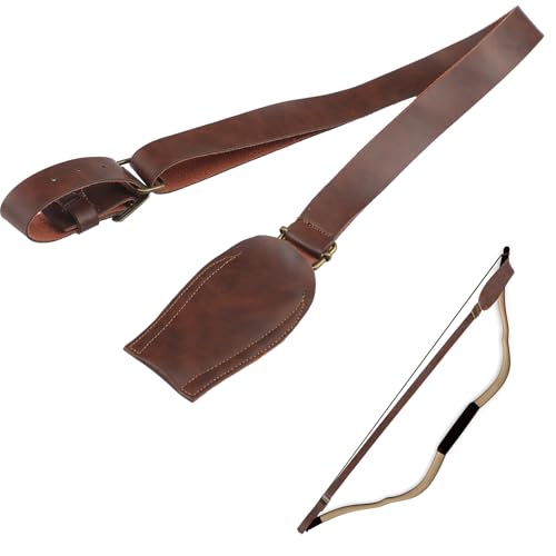 Yearntown Halloween Cosplay Bow Accessory, Handmade Brown Leather Archery Bow Shoulder Strap Adjustable Sling Carrier for Halloween Outfits Costumes, Hunting & Target Practice
