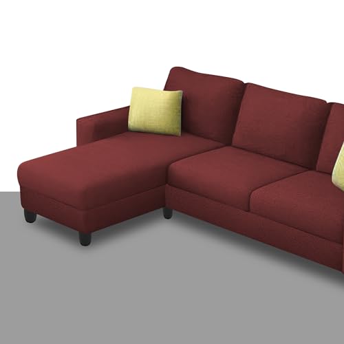 Image of Orland 4 Seater LHS L Shape Sofa Set for Living Room | Color - Maroon | Premium Fabric Sofa