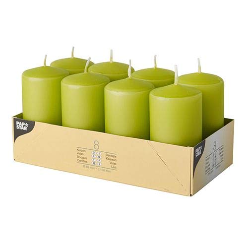 Papstar Kiwi 8 Pillar Candles, Diameter 50 Mm, 100 Mm, You Will Receive 8 Pieces.