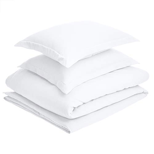 Image of Amazon Basics Light-Weight 3 piece Microfiber Duvet Cover Set with Zipper Closure - King, 4 Pack, 108 inchx94 inch, Bright White, Solid