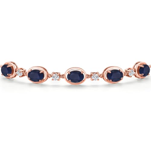 Gem Stone King 18K Rose Gold Plated Silver Blue Sapphire and Lab Grown Diamond Bracelet For Women | 5.40 Cttw | Gemstone September Birthstone | Oval 7X5MM | Fully Adjustable 9 Inch3