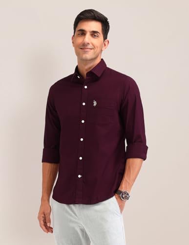 Image of U.S. POLO ASSN. Solid Tailored Fit Shirt for Men - 100% Cotton, Breathable & Comfortable, Full Sleeves Casual Shirt for Men