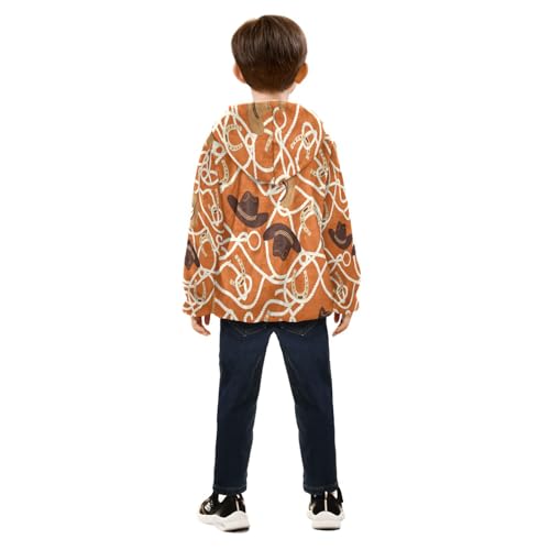 Cowboy Hats Ropes Horseshoes Toddler Fleece Jacket Girl Boys Hooded Fleece Jacket Coat Warm Outwear Zip-up 3-10T4