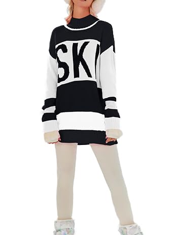 Image of Women Soft Sweaters Winter Mockneck Tops 2024 Oversized Color Block Ski Sweater Shirt Ski Outfits(Lightweigt One Size)