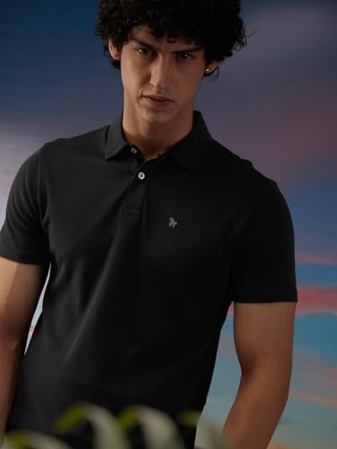 Image of Men's Solid Cotton Polo Collar Casual Slim Fit T-Shirt | Black Solid Polo Collar Cotton T-Shirt (MTS9BK77 X-Large)
