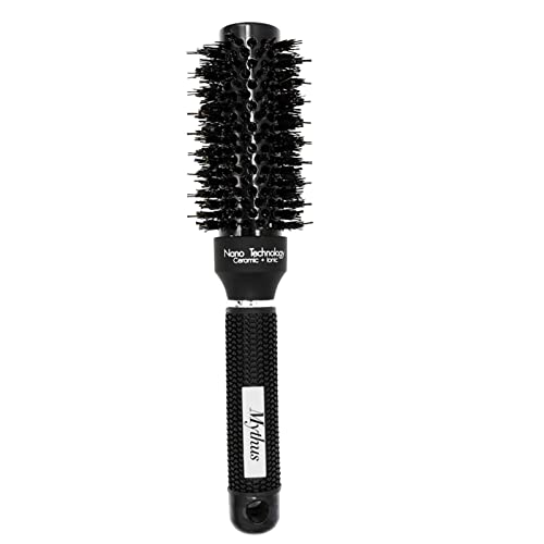 Mythus Nano Technology Boar Bristle Hair Ceramic Round Brush Comb For Hairdressing Black Anti Static (32#)