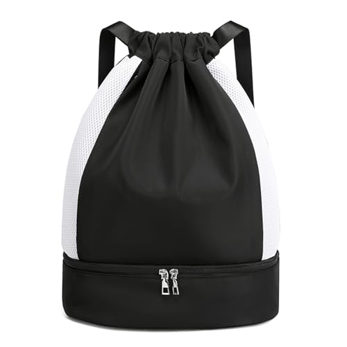 Large Drawstring Backpack Sports Gym Sackpack Basketball Bag String Bag Cinch Beach Swim Bag for Women Men,Black