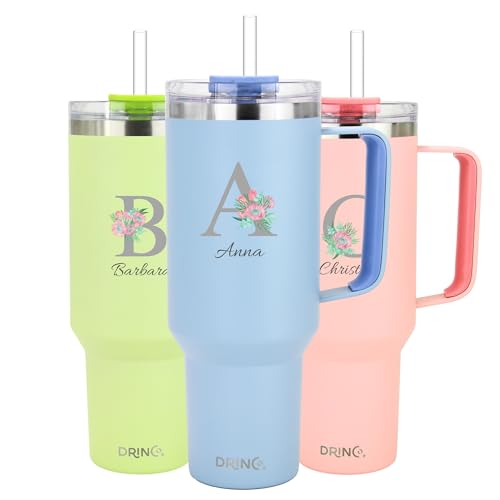 Drinco 40oz 30 oz Tumbler with Handle, Personalized, Straw Lid, Insulated Stainless Steel Travel Mug Water Bottle Ice Coffee Cup For Cold and Hot (30 oz)