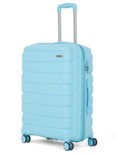 Image of Teakwood MA Trolley Bag, Hard with Zipper Closure, Adjustable Push Button & Cross Side Strap, Number Lock System 360 Degree (Sky Blue, Set of 2)