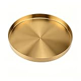 Vassoio rotondo dorato in acciaio inossidabile, piatto per candele, vassoio di servizio, vassoio decorativo, vassoio per gioielli e cosmetici. Diametro 30 cm/altezza 2,5 cm