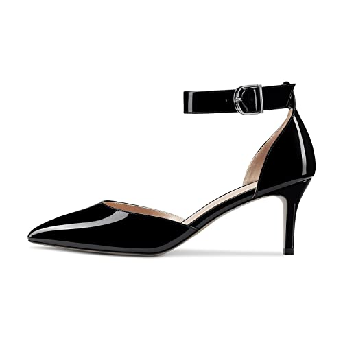 NobleOnly Women Stiletto Kitten Low Heel Ankle Strap Pumps Close Pointed Toe Wedding Office Dress Shoes 2.6 Inches Heels