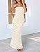 MEROKEETY Women's Floral Strapless Maxi Dress 2026 Summer Mesh Tube Bodycon Formal Wedding Guest Cocktail Party Long Dresses, Apricot, Medium