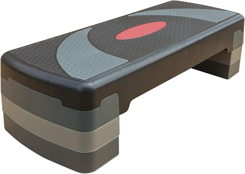 Max Strength Multi Level Aerobic Step Exercise training workout stepper 2 to 5 Adjustable Step Levels Great for Home Gym Cardio & Palesta Pilates Yoga sports (Grey Black) 3 Level
