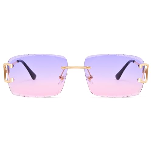 Image of Hycredi Rimless Rectangle Sunglasses for Men /Women- Frameless Square Trendy Shade - Diamond Cutting Eyewear