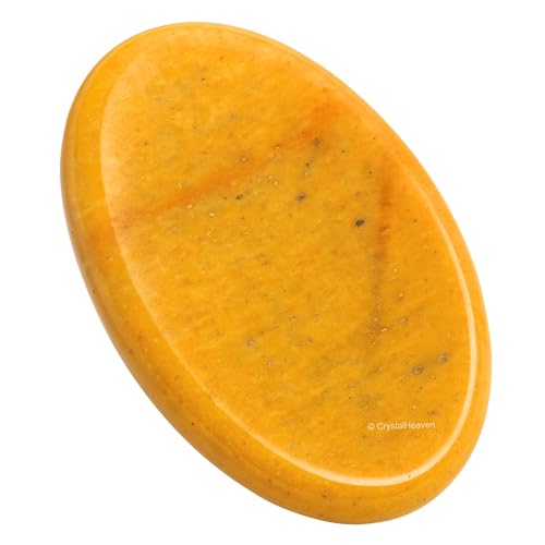 Image of Certified Yellow Jasper Crystal Thumb Worry Pebbles Stones for Anxiety Stress Relief Massage - AAA Grade Original Healing Gemstone Agate Rubbing Stone for Yoga Meditation Spiritual Reiki Feng Shui
