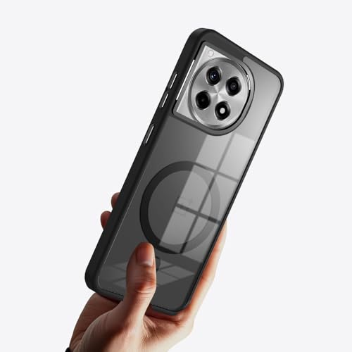 Image of KARWAN Translucent Hybrid Back Case Cover Compatible with Oneplus 12 Shockproof Case with Camera Protection, N52 Magnet Cover Case with Magnetic MagEaze Wireless Charging Cover (Black)