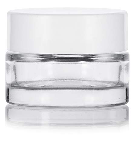 JUVITUS Clear Glass 0.25 oz Thick Wall Balm Empty Jars with White Foam Lined Smooth Lids (6 pack)3