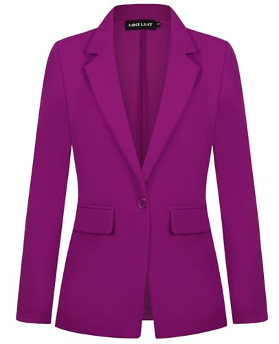 MINTLIMIT Womens Dark Magenta Blazer Suit Jacket Long Sleeve Cozy Lightweight One Button Jackets Blazers Business Formal,L
