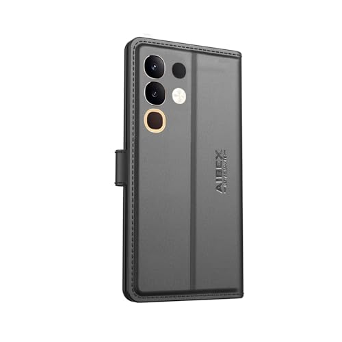 Image of AIBEX Compatible for Vivo Y31 Pro 5G / Vivo T4X 5G / iQOO Z10X 5G Flip Cover Leather Finish | Inside TPU with Card Pockets | Wallet Stand | Complete Protection Flip Case -Black