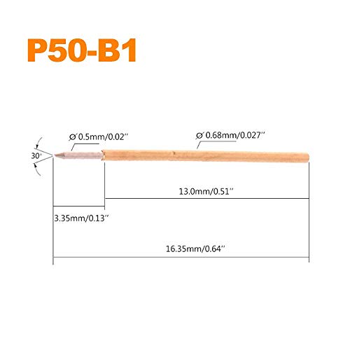 Image of MEETOOT 100pcs P50-B1 Spring Test Probe Pogo Pin Test Tools Dia 0.48mm Pointed Head 0.68mm Thimble Length 16.55mm PCB Testing Pin Spring Contact Probe