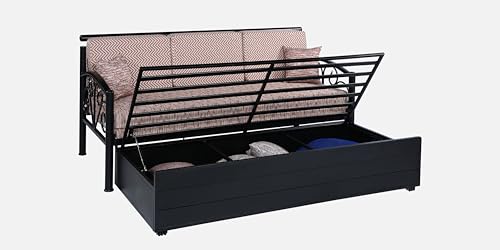 Image of 3 Seater Metal Sofa Cum Bed with Hydraulic Storage | Sofa Set for Living Room, Bedroom, Guest Room| Single Size Convertible Sofa Bed | Comfortable Seating Sofa Multi & Black