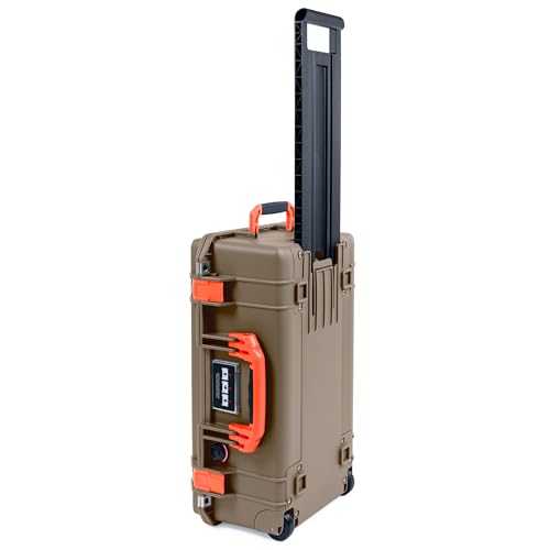 Dark Desert Dirt Pelican 1535 Air case with Orange Handles & latches. Comes Empty & with Wheels.