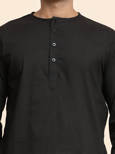 Image of Men's Pure Cotton Solid Kurta Pajama Set Round Neck Casual Yoga Dress