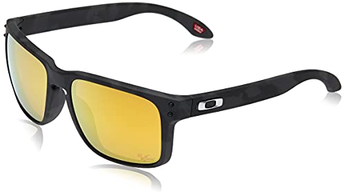 Oakley Men's OO9102 Holbrook Square Sunglasses, Matte Black Tortoise/Prizm 24K Polarized, 57 mm