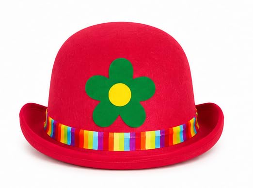 The Dragons Den Adults Clown Bowler Hat With Flower Decoration Circus Big Top Fancy Dress Headwear [Red]