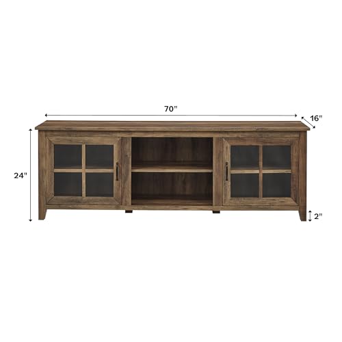 Walker Edison Portsmouth Classic 2 Glass Door TV Stand for TVs up to 80 Inches, 70 Inch, Rustic Oak