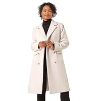 Roman Petite Double Breasted Coat for Women UK - Ladies Everyday Autumn Winter Comfy Soft Evening Vacation Work Party Night Out - Petite Ivory - Size 14
