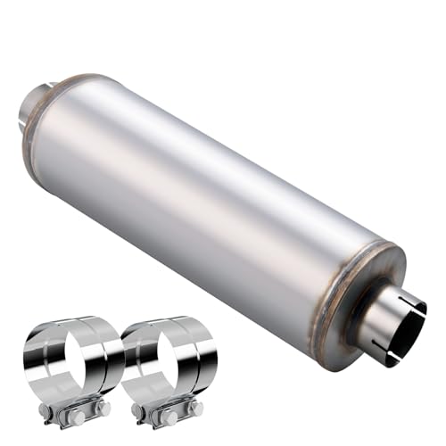 Piclafe 5 Inch Exhaust Muffler with Clamp 5 Inlet/Outlet 30 Overall Length Resonator Stainless Steel Straight Through Design Performance Muffler with Clamp 1 PC
