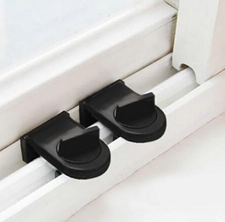 Adjustable Door Window Safety Lock Sliding Sash Stopper Cabinet Locks Straps Security Anti-Theft Lock for Kids (Black)2 Pack