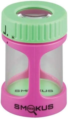 Smokus Focus Light-Up LED Air Tight Storage Magnifying Jar Viewing Container (Stash, Honey -Pastel Pink/Green Lid)