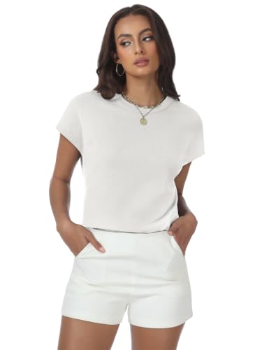 Image of Womens Tops Summer Sweaters Short Sleeve Shirts Dressy Casual Basic Casual Cap Sleeve Tops Beach Vacation Clothes