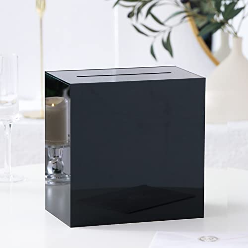 Image of UNIQOOO Black Acrylic Wedding Card Box with Slot, Thick DIY Large 10x10x5.5 inch w /No Print, Wedding Receptions Wishing Well Money Box, Birthday, Memory Box, Suggestion Boxes, Acrylic Ballot Box
