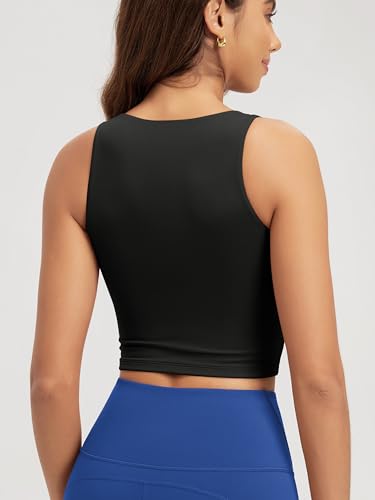 ODODOS Double Layer High Neck Crop Tank for Women Cloud Feeling Sleeveless Casual Yoga Cropped Tops2