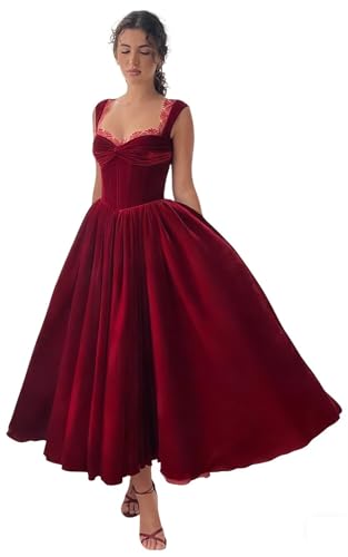 WZLAN Women's Burgundy Velvet Prom Dress 2026 V Neck Lace Corset Maxi Formal Cocktail Gowns with Pockets 6