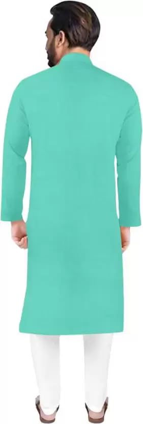 Image of weltpocket Men's Cotton Blend Solid Straight Kurta Pyjama
