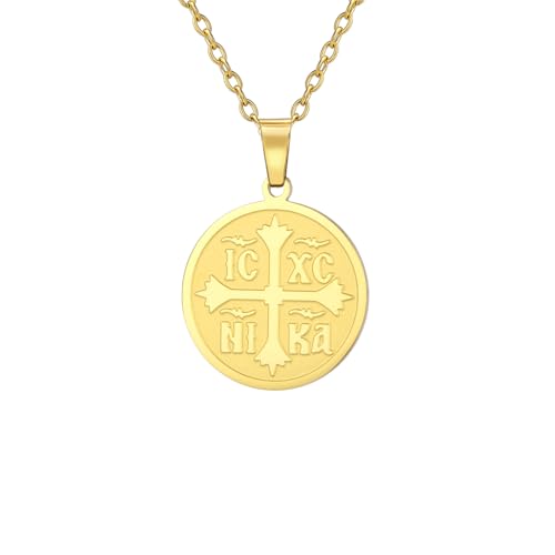 EUEAVAN Orthodox Cross Necklace for Women IC XC NIKA Cross Jesus Christ Medallion Pendant Greek Byzantine Cross Necklace Eastern Religious Jewelry Christian Catholic Gift