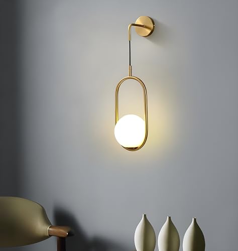 Image of Golden Metal & Glass (Capsule Shape) Wall Light for Modern /Wall Lamps for Bedroom /for Living Room /Wall Lights for Home Decoration /Bedside Wall lamp (E27 Bulb Holder)(Bulb not Included)