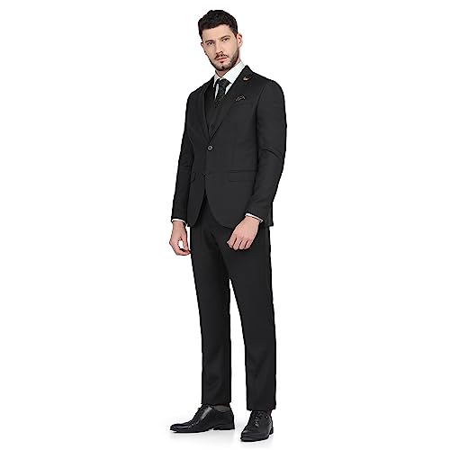 Image of Blackberrys Men Wool-Blend Textured Slim Fit Navy Suit
