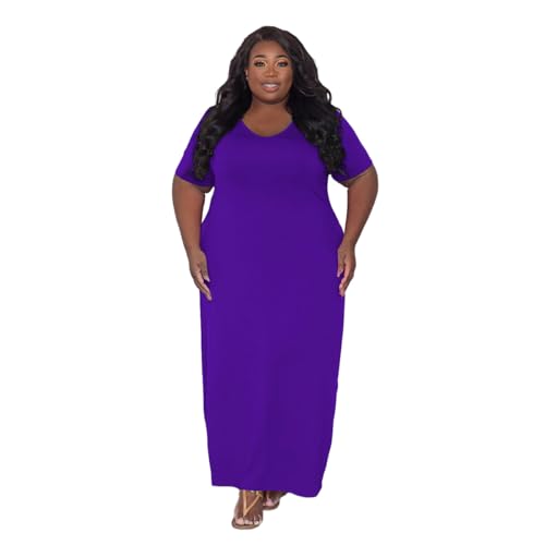 Image of TOPSRANI Womens Plus Size Maxi Dresses for Women Oversize Casual Short Sleeve V Neck Loose Plain Solid Trendy Summer Dress