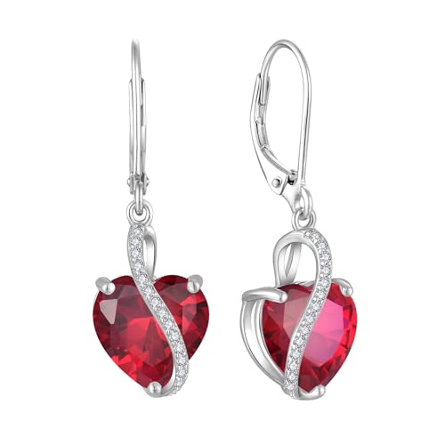 Yl Pendientes De Corazónde Plata De Ley 925 Con Pendientes De Rubí Con Piedra Natal De Julio Para Mujer Yl Pendientes De Corazónde Plata De Ley 925 Con Pendientes De Rubí Con Piedra Natal De Julio Para Mujer