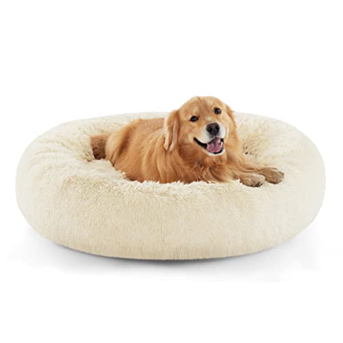 Image of Bedsure Calming XL Dog Bed Donut Washable Extra Large Pet Bed,45ins Ivory Beige