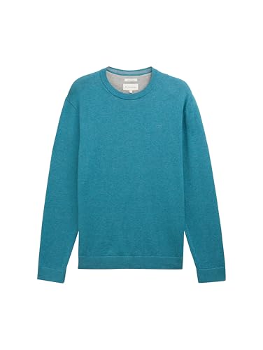 TOM TAILOR Herren Basic Crewneck Pullover aus Baumwolle, 36299 - Bright Teal Melange, XXXL – Ansicht 5