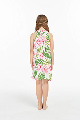 Girl Hawaiian Round Neck with Ruffle Dress in Lotus and Orchid2