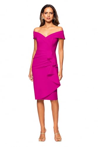 Image of Xscape Women's Bodycon Midi Off-The-Shoulder Ruffle Dress with Center Back Zipper, Petite & Plus Size