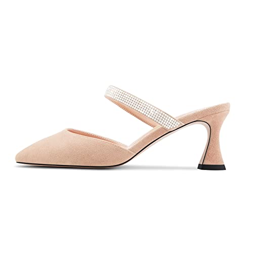 Castamere Women Mid Heel Pointed Toe Slip-on Pumps Rhinestone Crystal Mules Shoes Wedding Prom 2.6 Inches Heels2