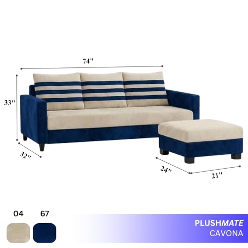 Image of Cavina 4 Seater L Shape Sofa Set with Movable Ottoman | Flexible Left or Right Layout | Luxury Velvet Suede Fabric | Modern Living Room Sofa | Dark Blue-Cream